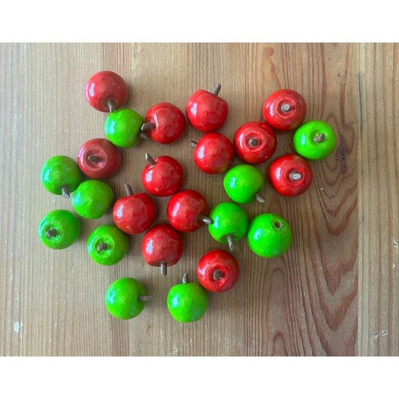 Set Of 24 Wooden Decorative Crabapples Red Green Apples Bowl Fillers Teaching Ai - Picture 1 of 4